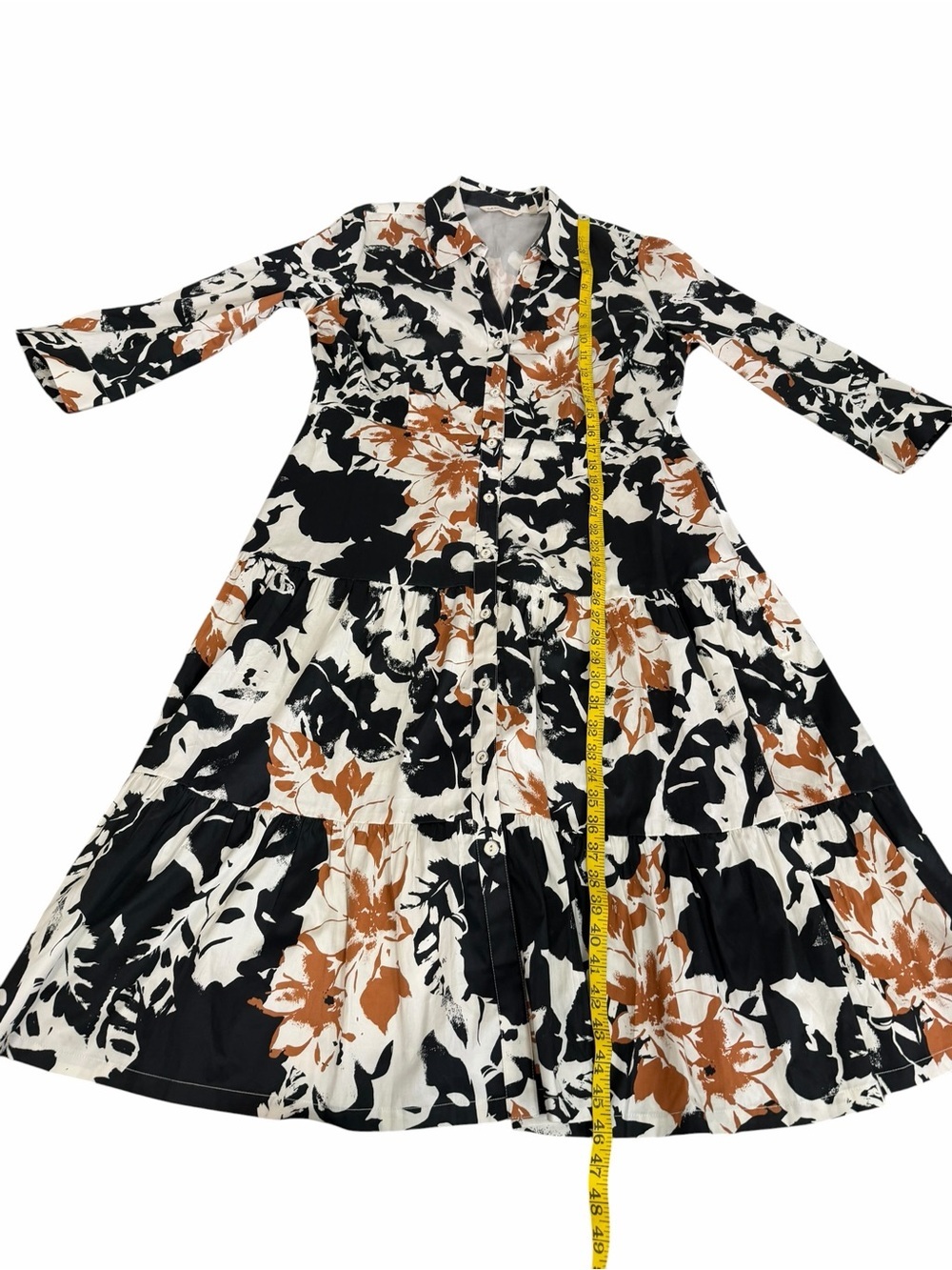 Soft Surroundings Moonglow Black White Tan Cotton Button Front Tea Midi Dress 14 - Picture 10 of 12